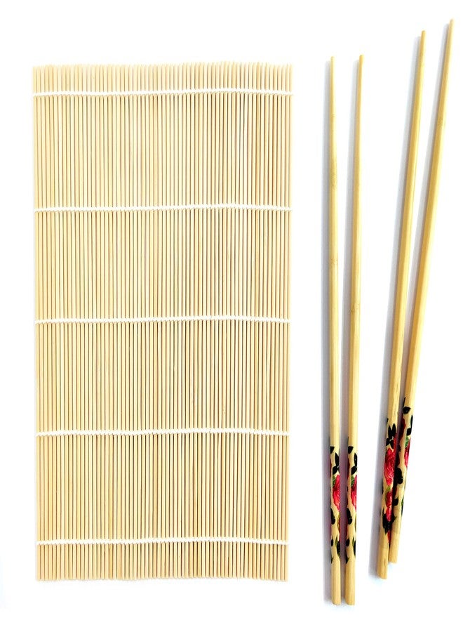 Definite Re-Usable and Eco-Friendly Natural Bamboo Sushi Mat Rice Rolling Cozinha with 2 Pair of Chopsticks (Brown) - Image 1